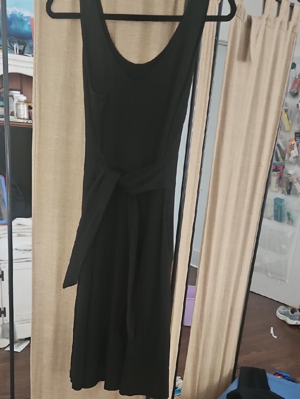 Apt 9 Classic Black Midi Sleeveless Tie-Waist Dress